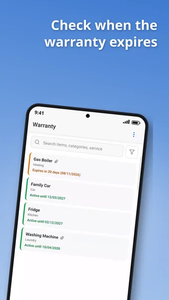 Warranty screen with protection expiry dates
